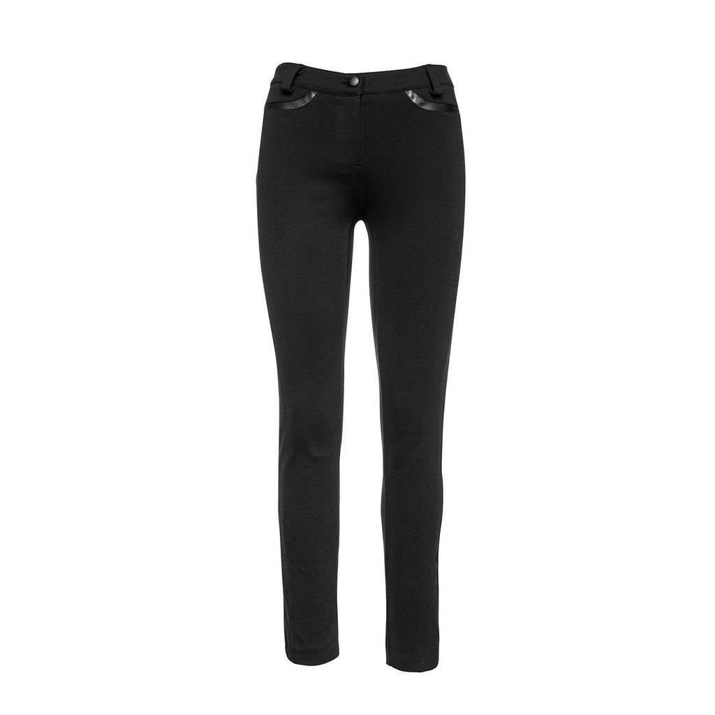 Women's Black Full Length Pants With Pleather Detail Small Conquista