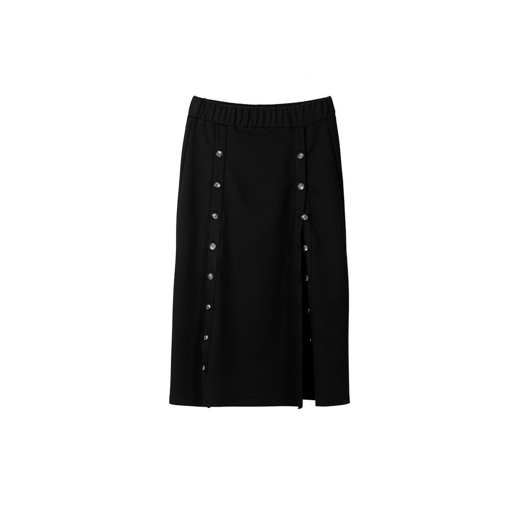 Women's Black You Skirt With Elastic Waist, Double Bowed Buttoned S/M