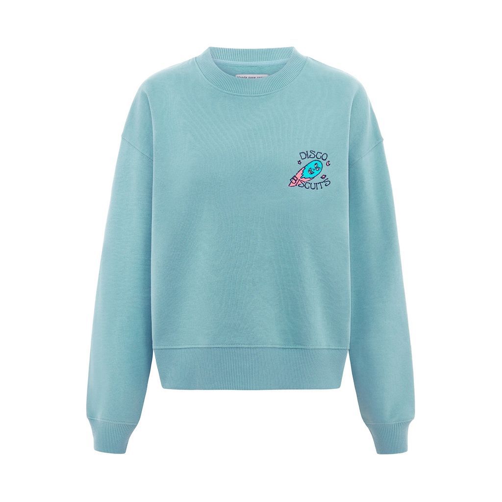 Women's Blue Disco Trip Embroidered Organic Cotton Sweatshirt In Turquoise Small blonde gone rogue