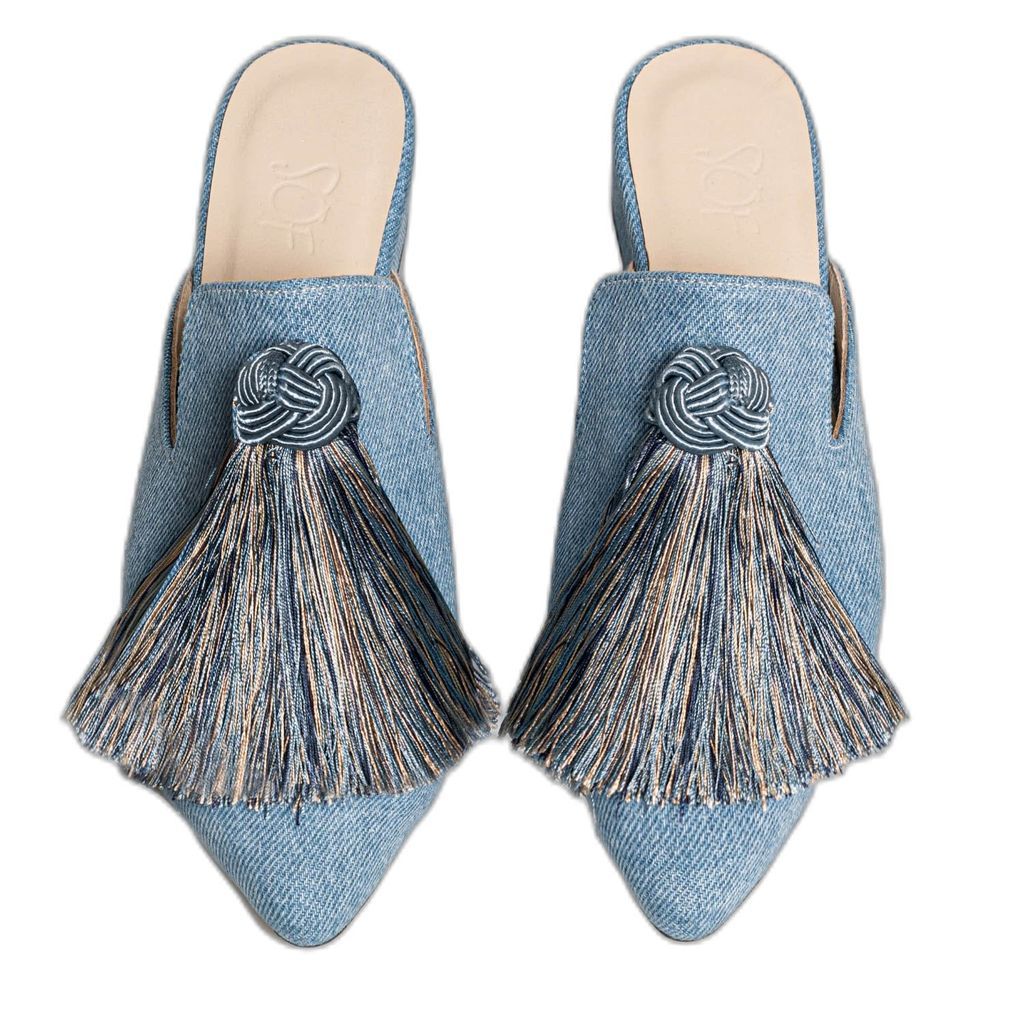 Women's Denim With Blue Tassel Handmade Blue Mule Shoes 5 Uk Studio of Friends