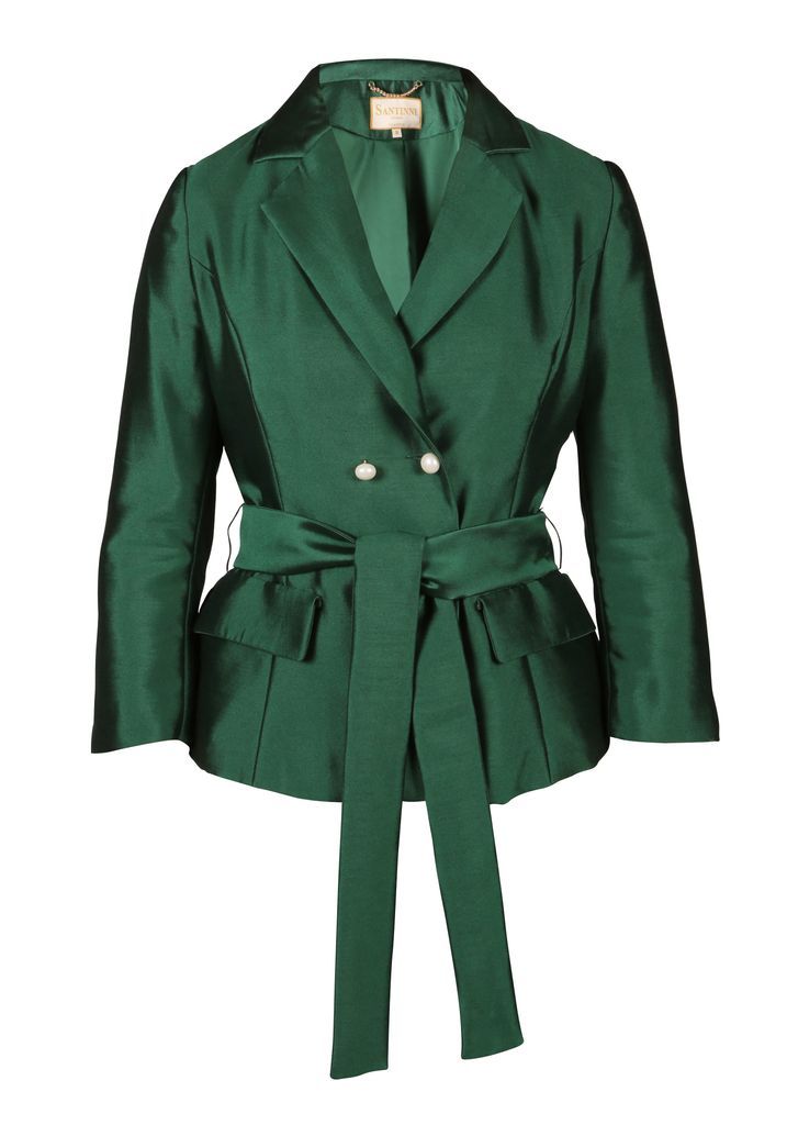 Women's Green 'Grace' 100% Wool & Silk Blazer In Verde Xxs/Xs Santinni