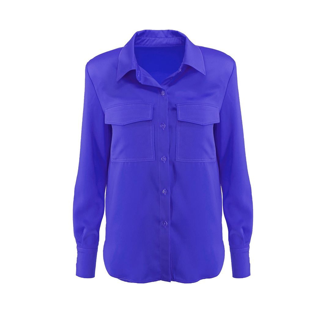 Women's Electric Blue Shirt With Oversized Padded Shoulders Extra Small BLUZAT