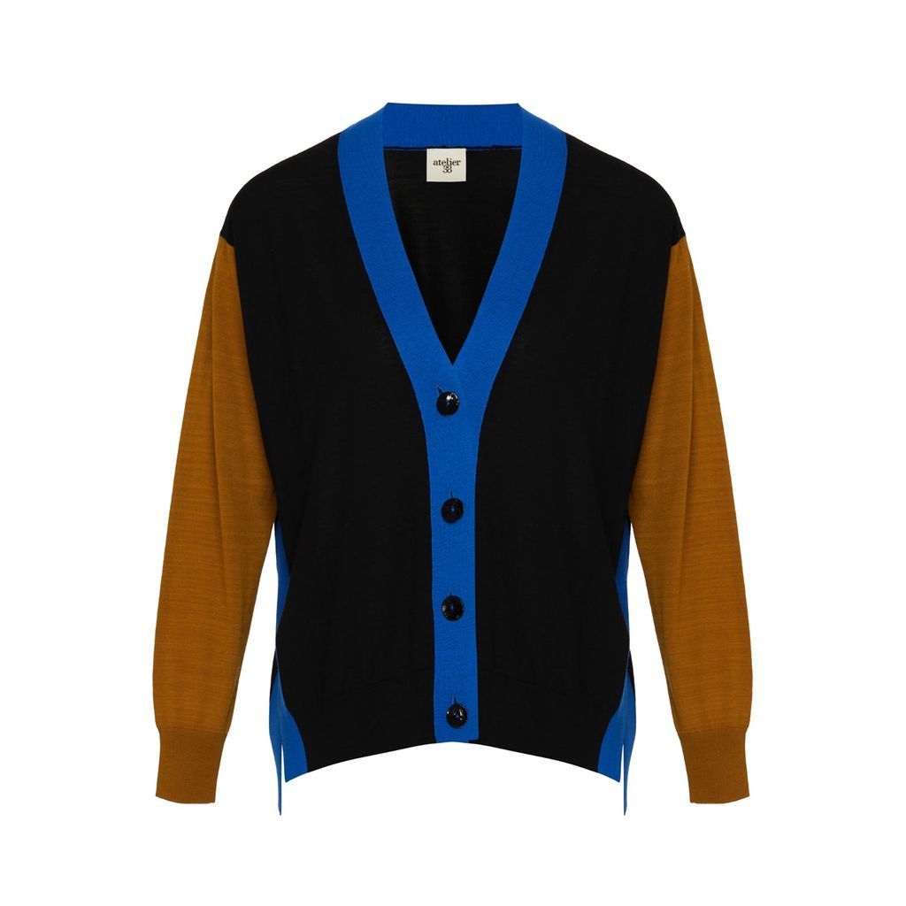 Women's Black Hannah Color Block Basic Cardigan Xs/S Atelier38