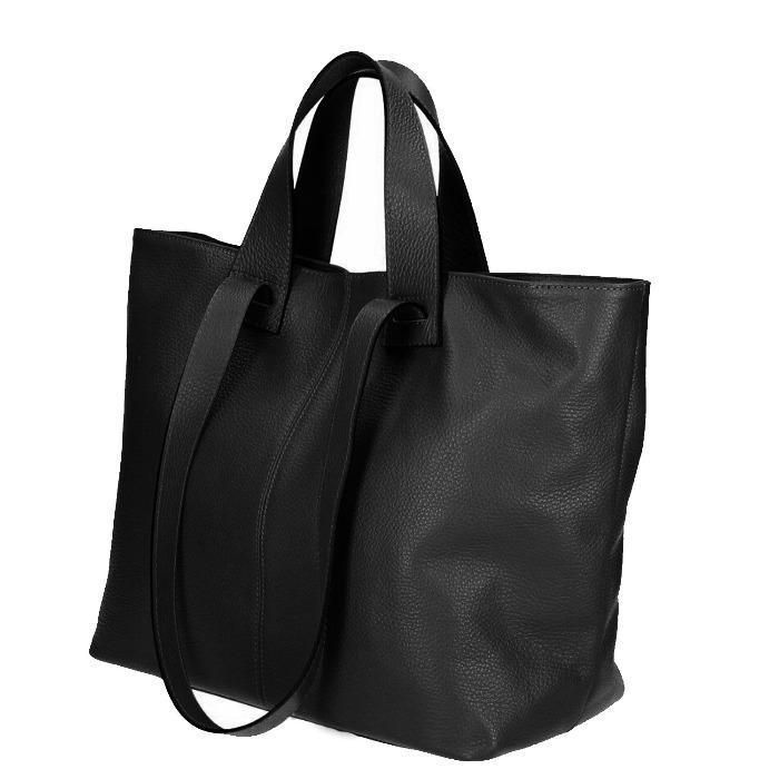 Women's Black Horizontal Double Handle Leather Tote Bayyr One Size Sostter