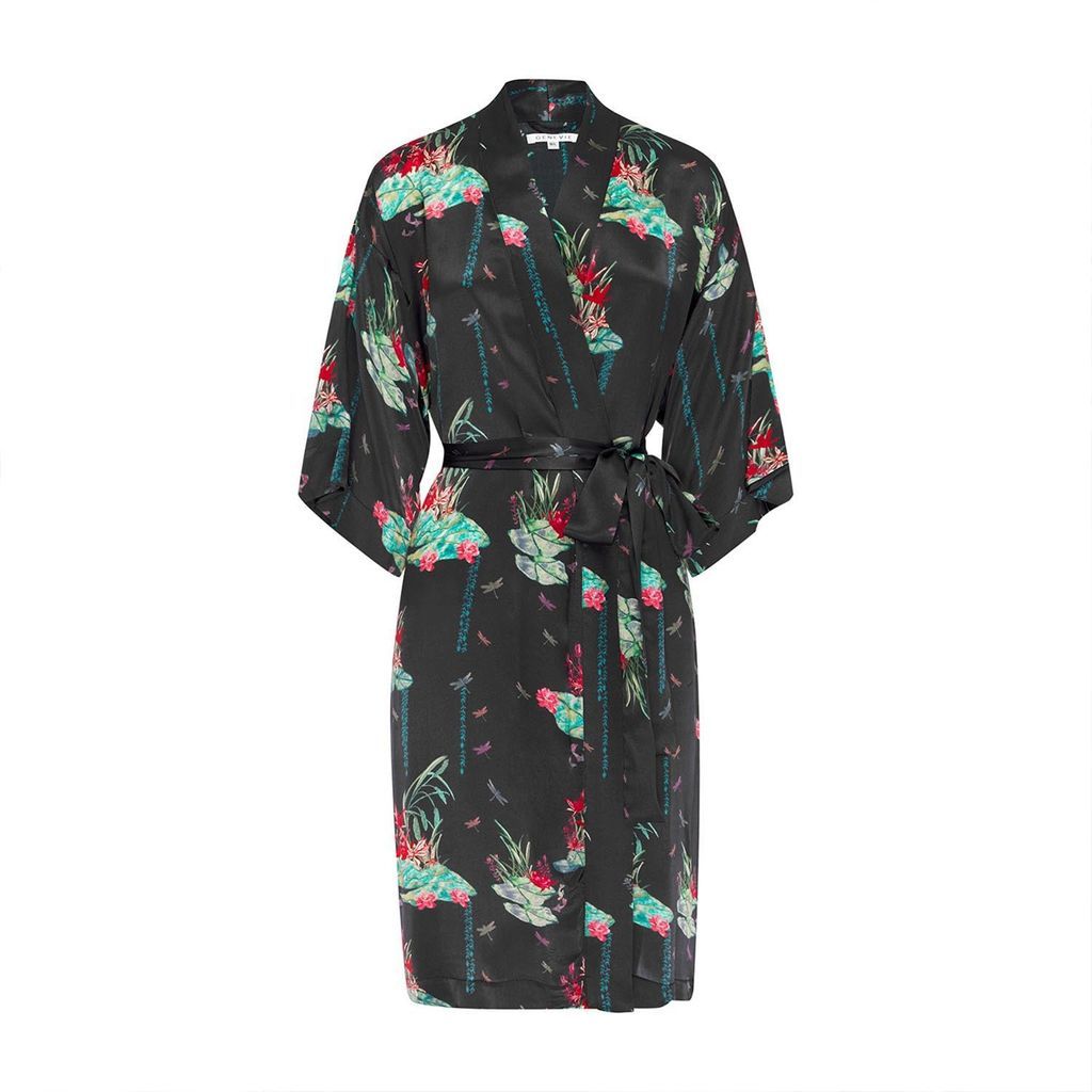 Women's Black Lily Night Silk Kimono Extra Small Genevie