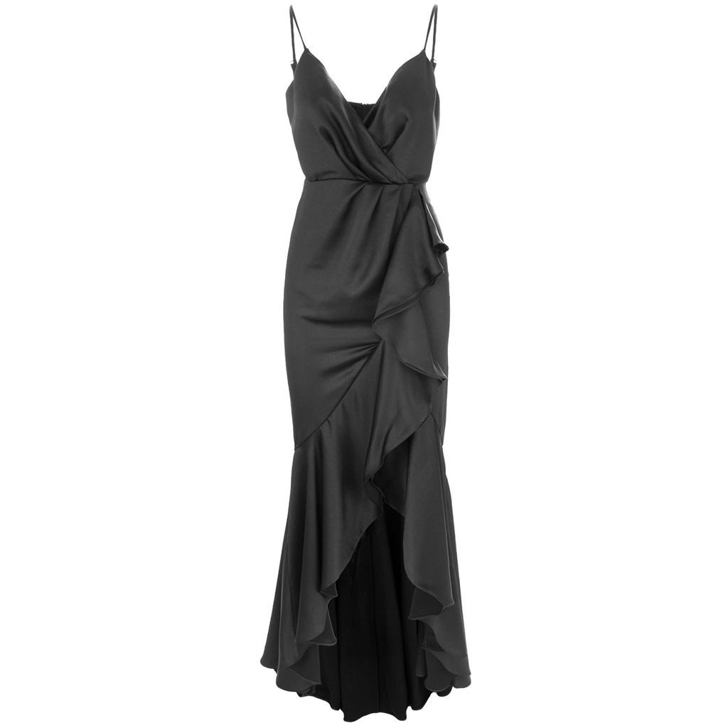 Women's Black Marbella Satin Ruffle Dress Extra Small ROSERRY