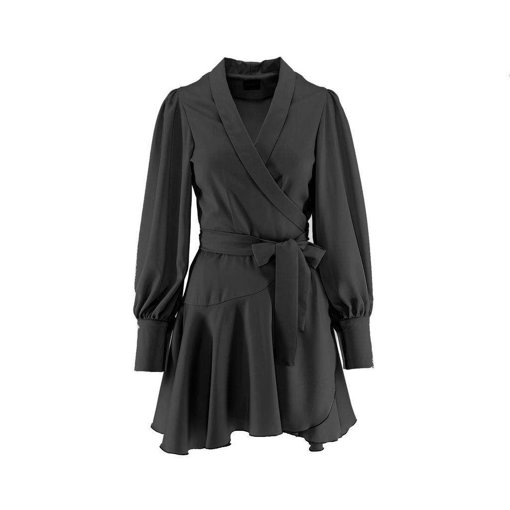 Women's Black Mini Dress With Lapels Extra Small BLUZAT