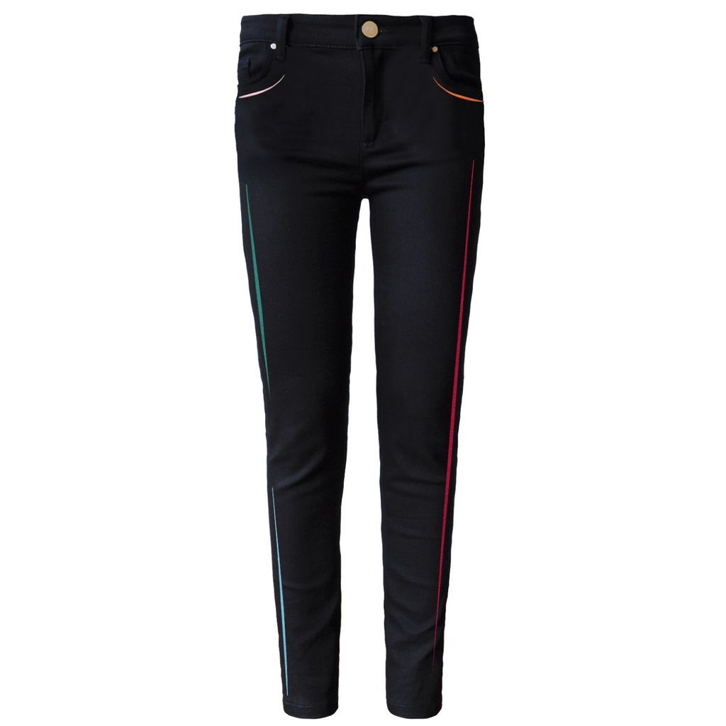Women's Black Neon Embroidered Slim Jeans 25