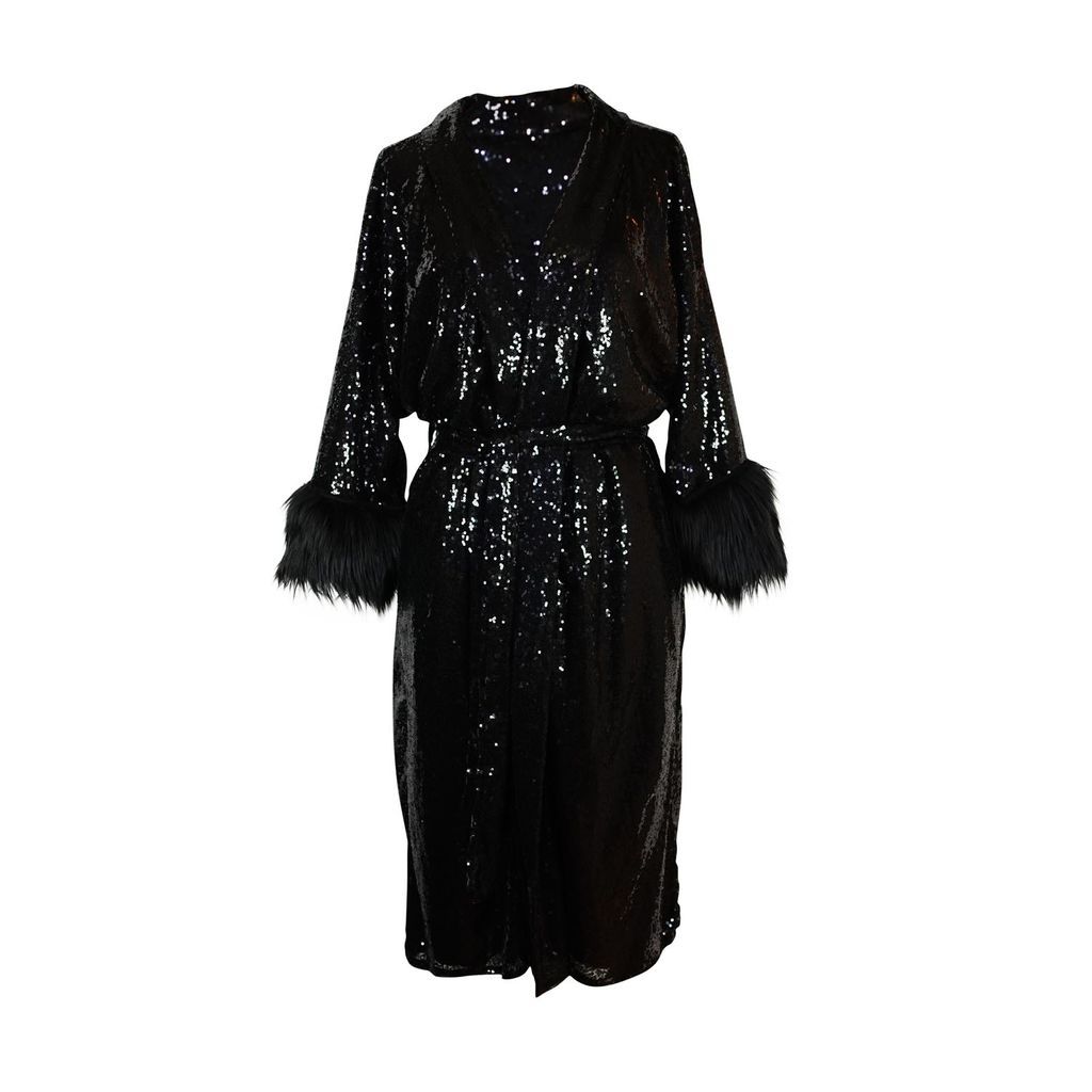 Women's Black Onyx Sequin Faux Fur Koi Kimono S/M Jennafer Grace