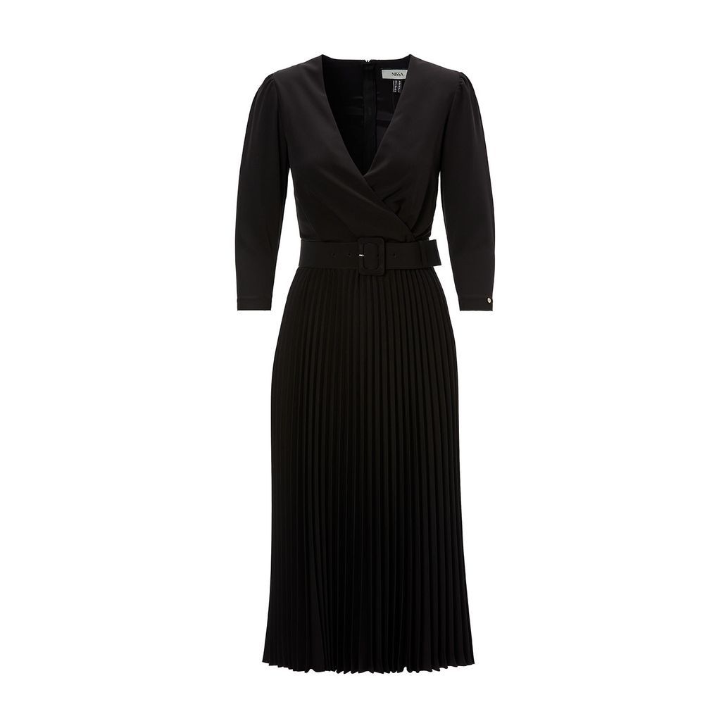 Women's Black Pleated Midi Dress Extra Small Nissa