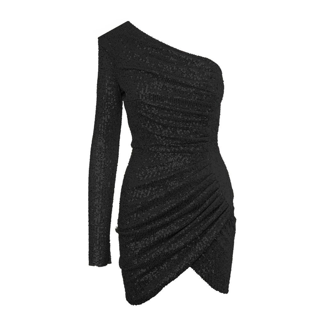 Women's Black Sequin Dress With One Sleeve Small BLUZAT