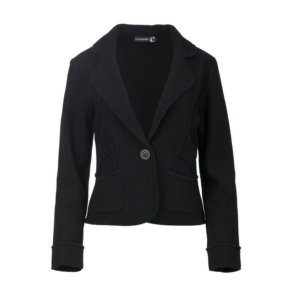 Women's Black Short Virgin Wool Style Jacket With Button Small Conquista