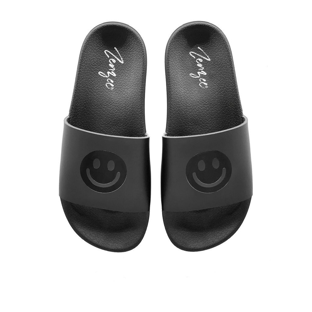 Women's Black Smiley Face Slide Sandals 3 Uk Zenzee