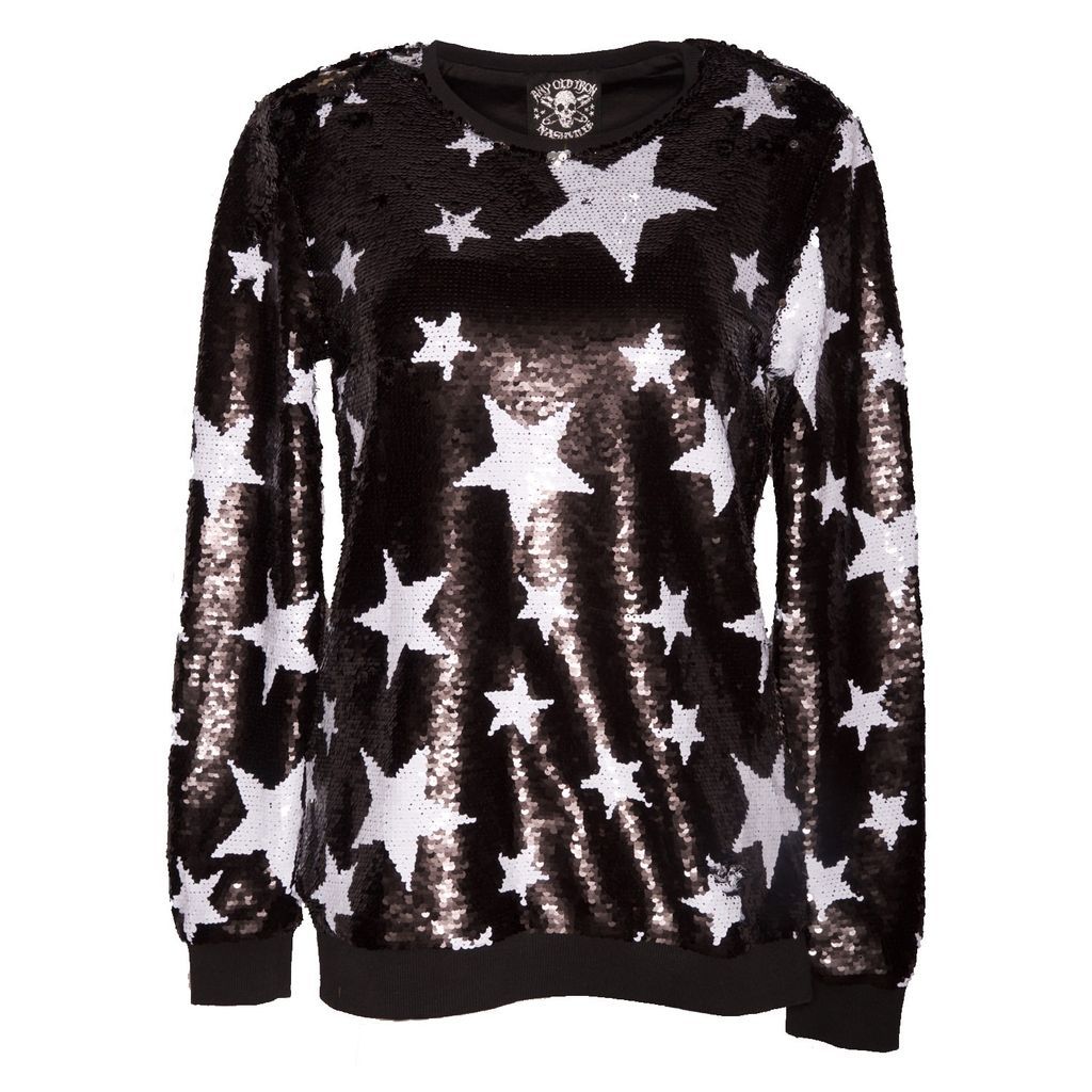 Women's Black Sparkle Star Sweatshirt Small Any Old Iron