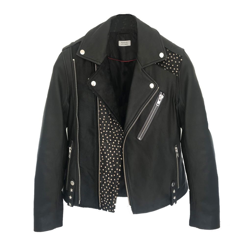 Women's Black Starry Biker With Star Studs Small Marais Studio