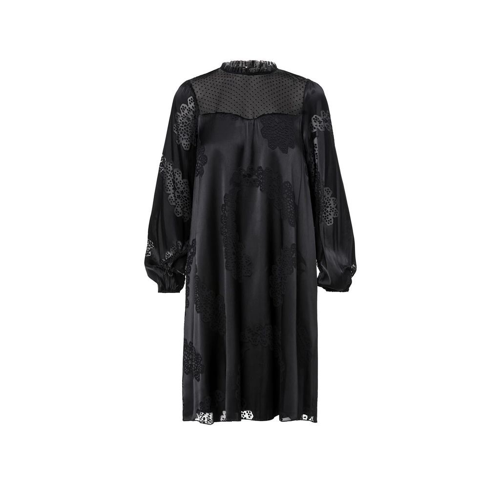 Women's Black Tulle Detail Satin Dress Xxs Nissa