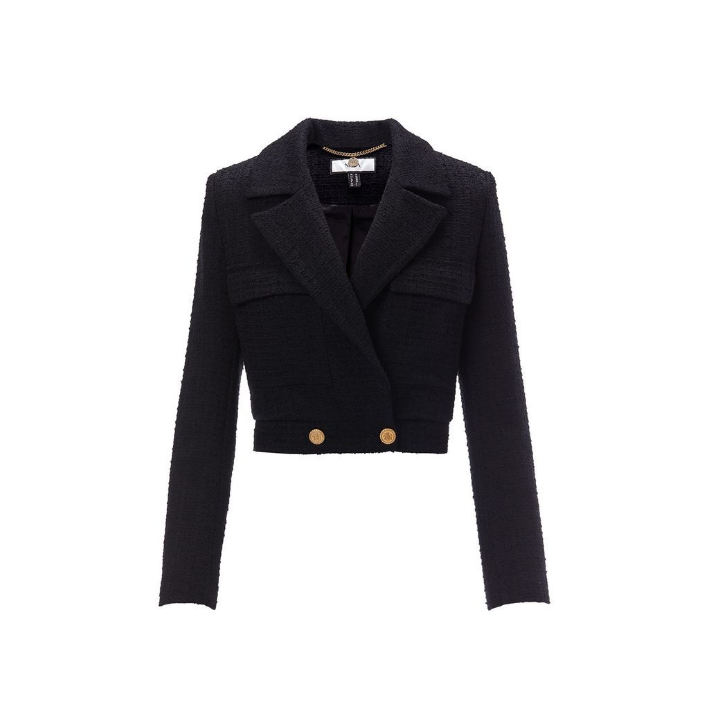 Women's Black Tweed Crop Jacket Xxs Nissa