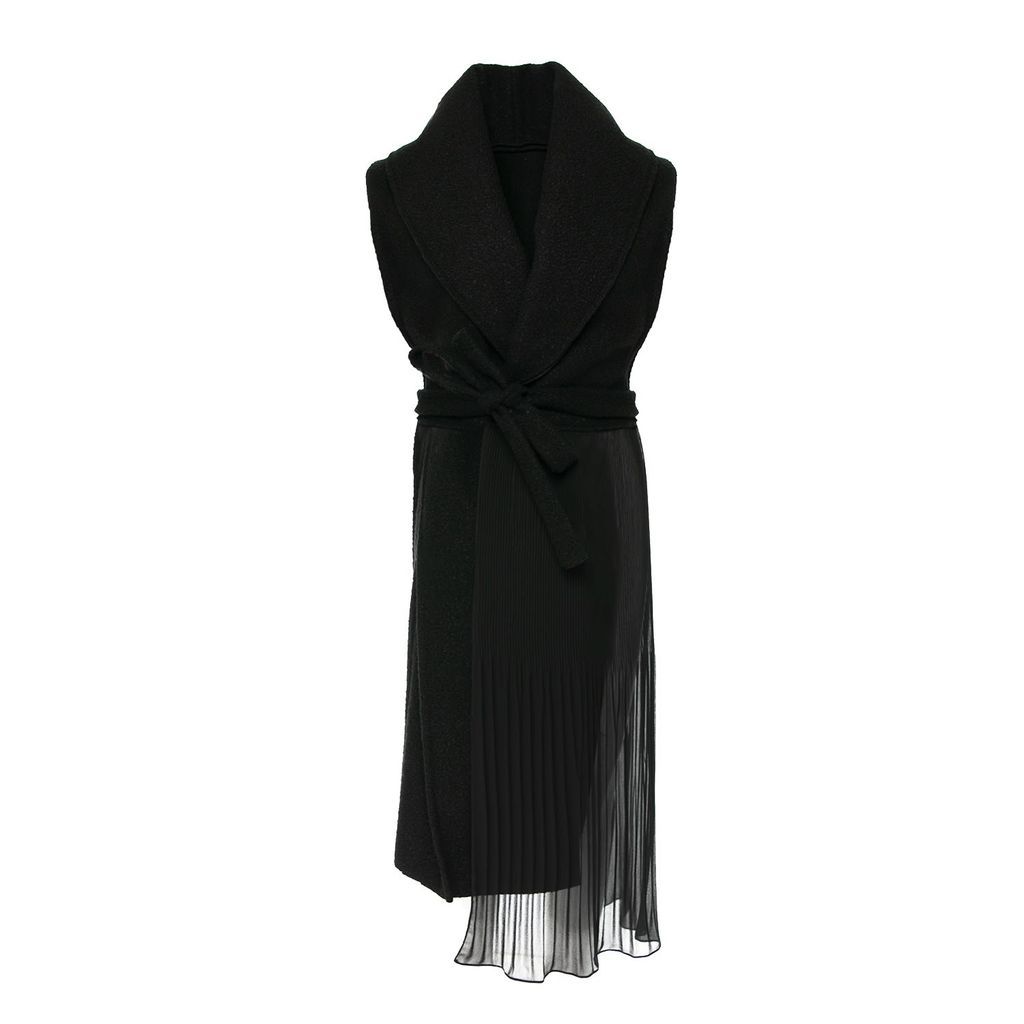 Women's Black Tweed & Pleated Veil Deconstructed Vest One Size Silvia Serban
