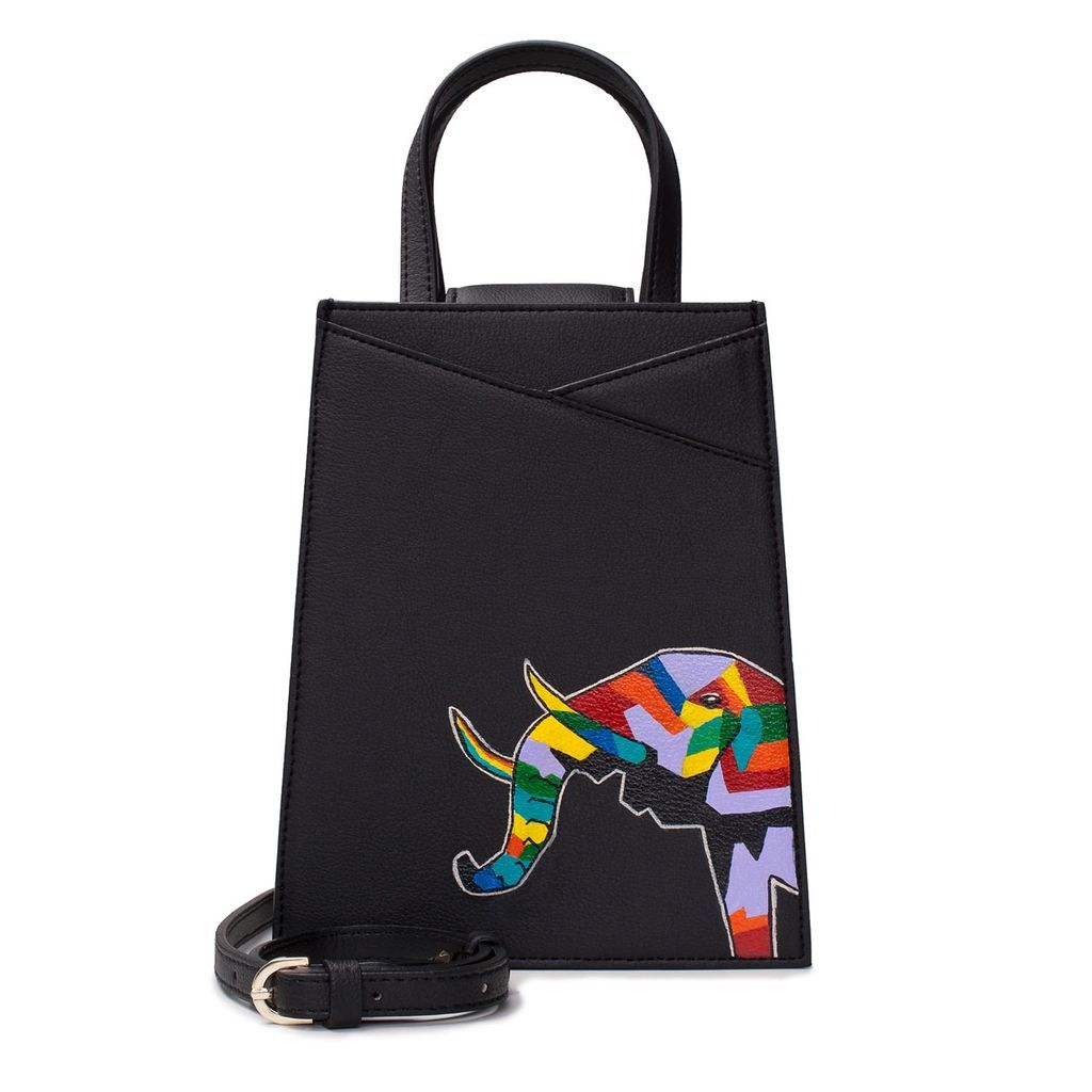 Women's Black Vegan Cactus Leather - Zoë Midi Handpainted Elephant AMARÉ Vegan Bags