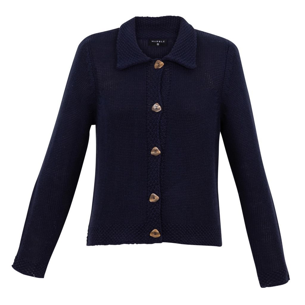 Women's Blue 'Marble' Short Knitted Box Jacket In Navy S/M At Last...
