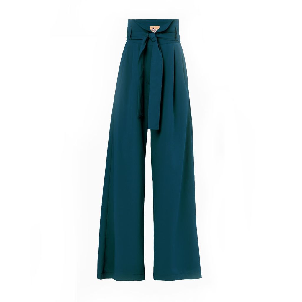 Women's Blue / Green Emerald High Waist Long Wide Leg Trousers Extra Small Julia Allert