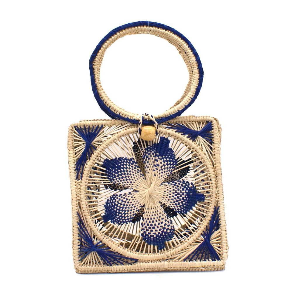Women's Blue / Neutrals Flower Toquilla Straw Canasta Handbag Washein