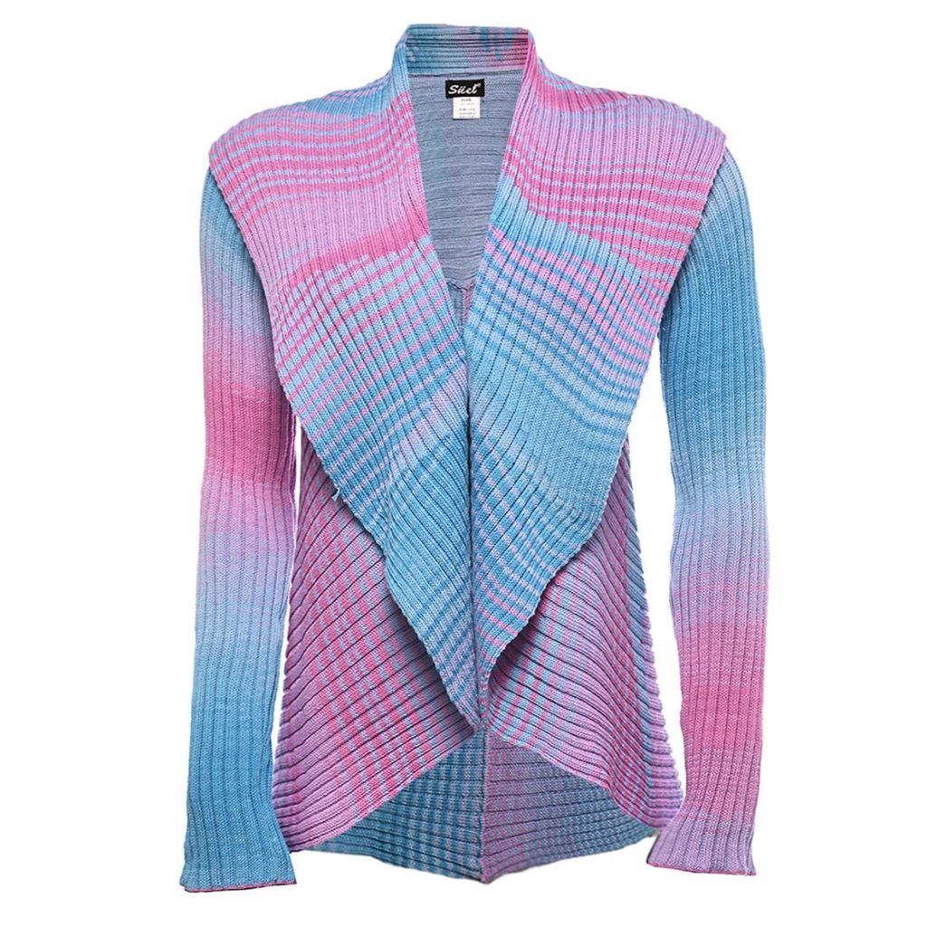 Women's Blue / Pink / Purple Ribbed Round Cardigan Pink-Sea One Size Süel knitwear