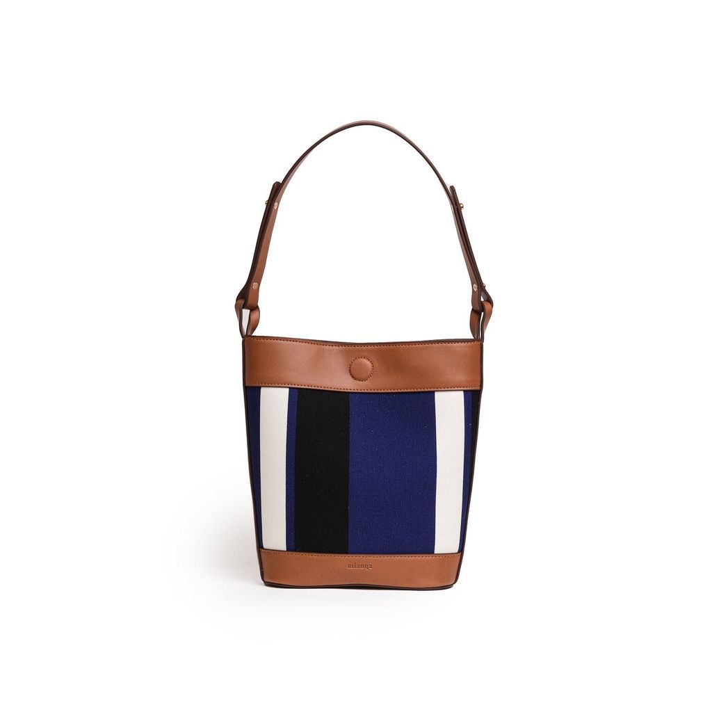 Women's Blue / White / Black Vegan Apple Leather & Fabric Bucket Shoulder & Crossbody Bag Navy One Size Mianqa