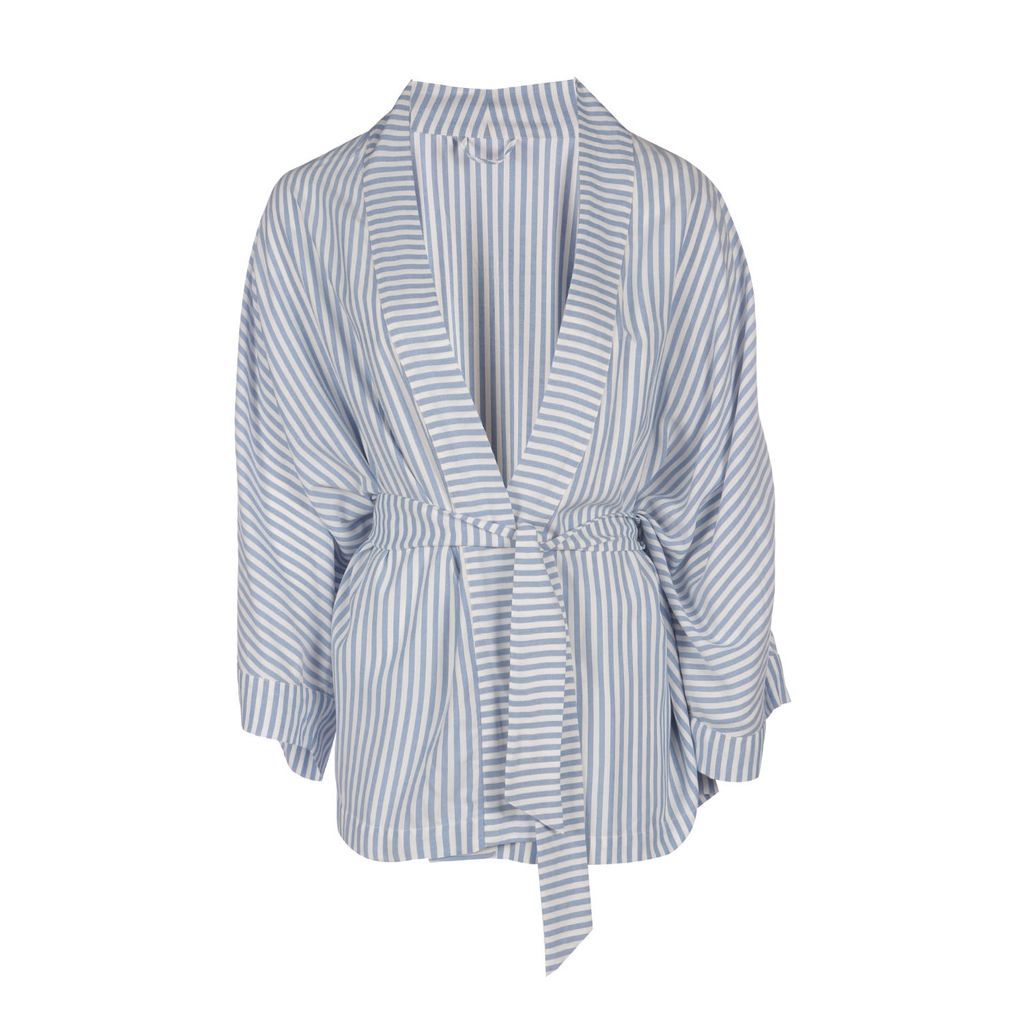 Women's Blue / White Kibo Lenzing Ecovero Blue Stripe Belted Kimono Xs/S IN OUR NAME