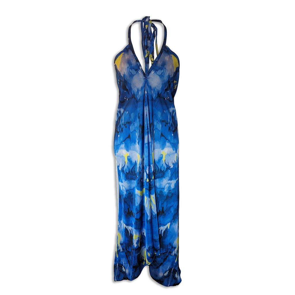 Women's Blue Backless Maxi Beach Dress Winter Sky One Size ART KATSURA