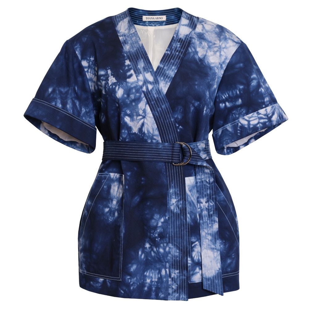 Women's Blue Bertie Kimono-Style Cotton Jacket S/M DIANA ARNO