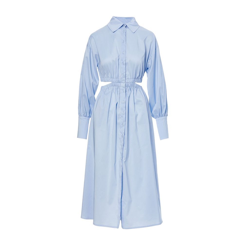 Women's Blue Bleu Midi Shirt Dress With Waist Cut-Out Extra Small BLUZAT