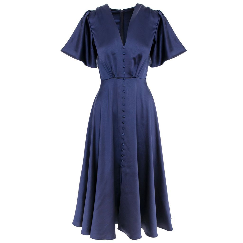 Women's Blue Brooklyn Retro Midi Satin Dress In Navy Extra Small ROSERRY