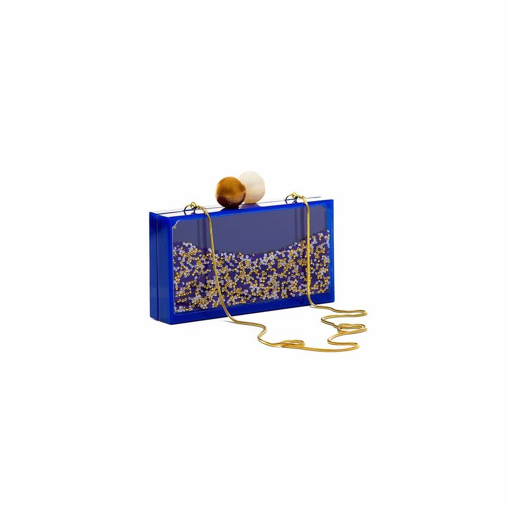 Women's Blue Bubble Clutch With Gold Chain YOANNY GARCIA
