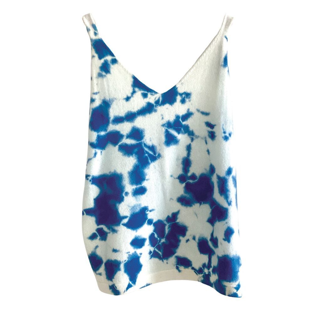 Women's Blue Cashmere Camisole - Indigo Shibori Tie Dye Small Zenzee