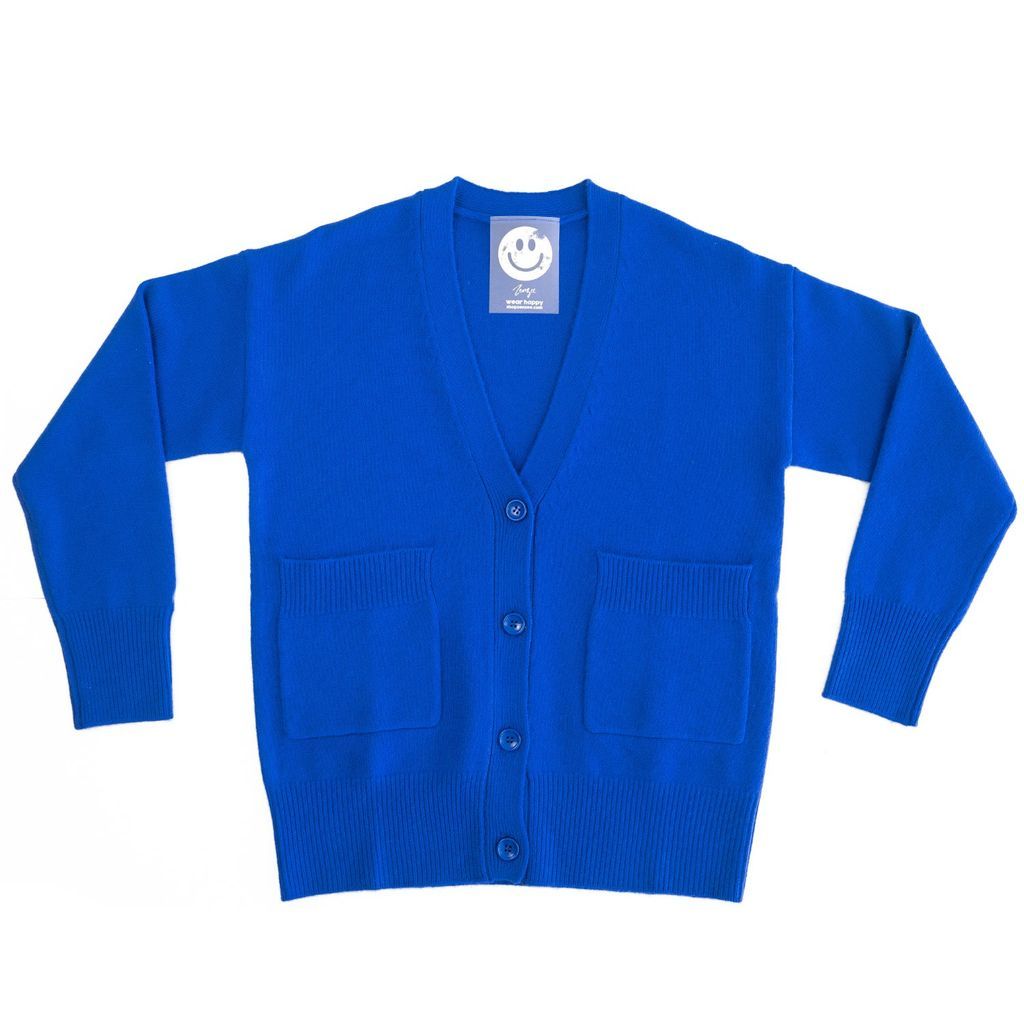 Women's Blue Cashmere V-Neck Cardigan - Cobalt Extra Small Zenzee