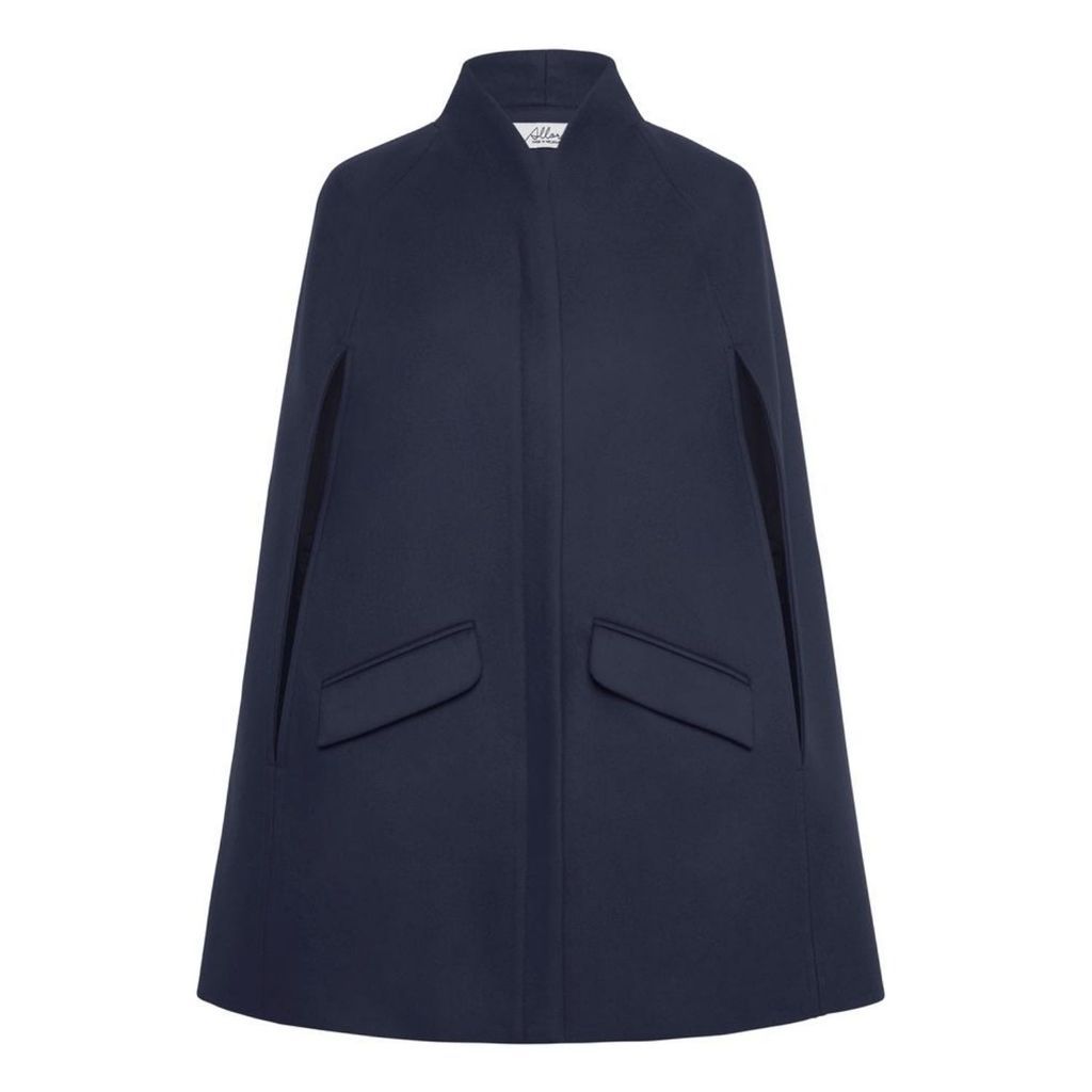 Women's Blue Chelsea Wool Cashmere Cape Navy Small Allora