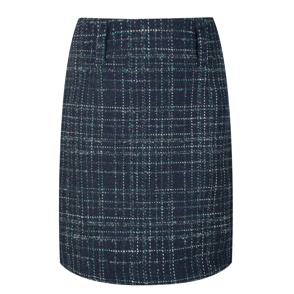 Women's Blue Check Wool Coat Fabric Mini Skirt Large Conquista