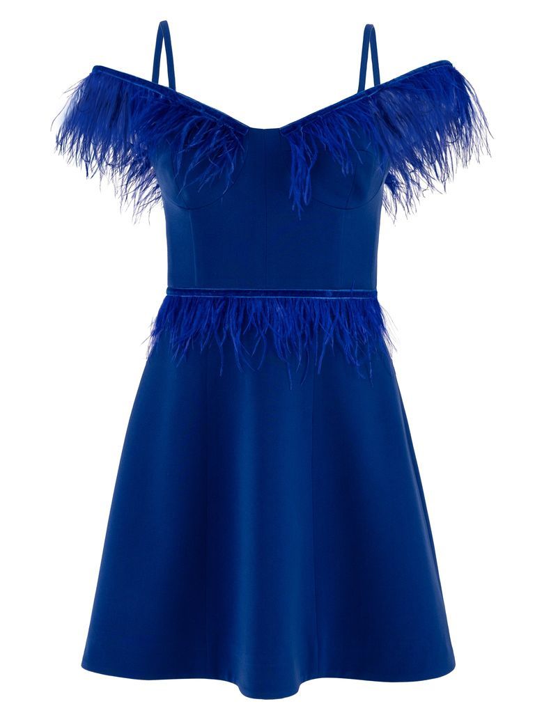 Women's Blue Dancing Queen Feather-Trimmed Mini Dress Xxs Tia Dorraine