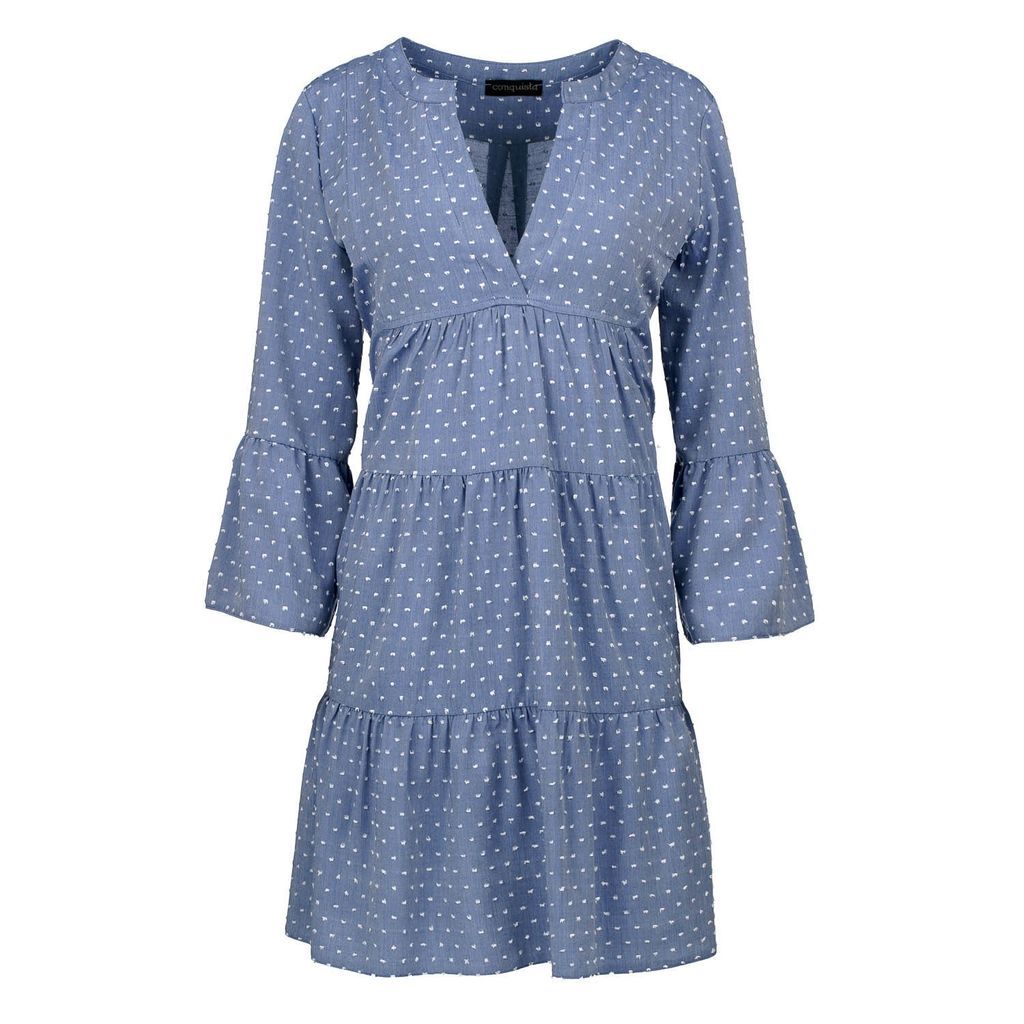 Women's Blue Denim Style Embroidered A Line Dress Small Conquista