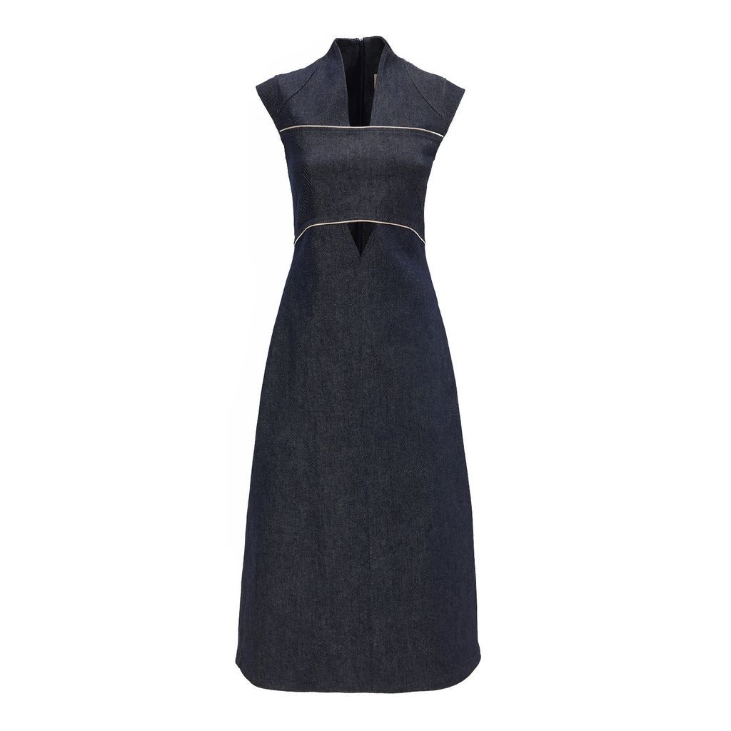Women's Blue Denim V-Neck Sleeveless Midi Dress Extra Small Julia Allert
