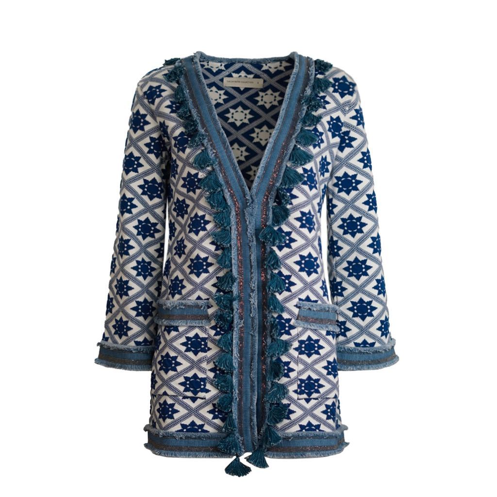 Women's Blue Denim-Trimmed Cotton Knit Cardigan Ettore Small The Extreme Collection