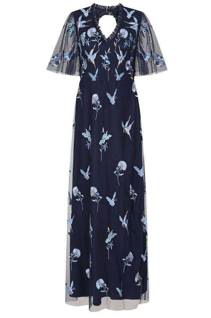 Women's Blue Einin Embroidered Maxi Dress - Navy Xxs Frock and Frill