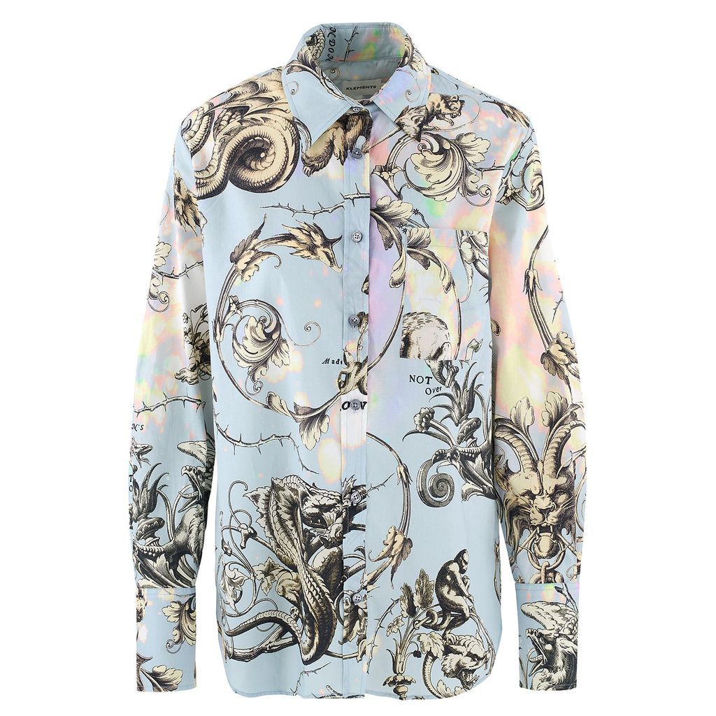 Women's Blue Eugene Shirt In Fantasia Cloud Bleed Print Extra Small Klements