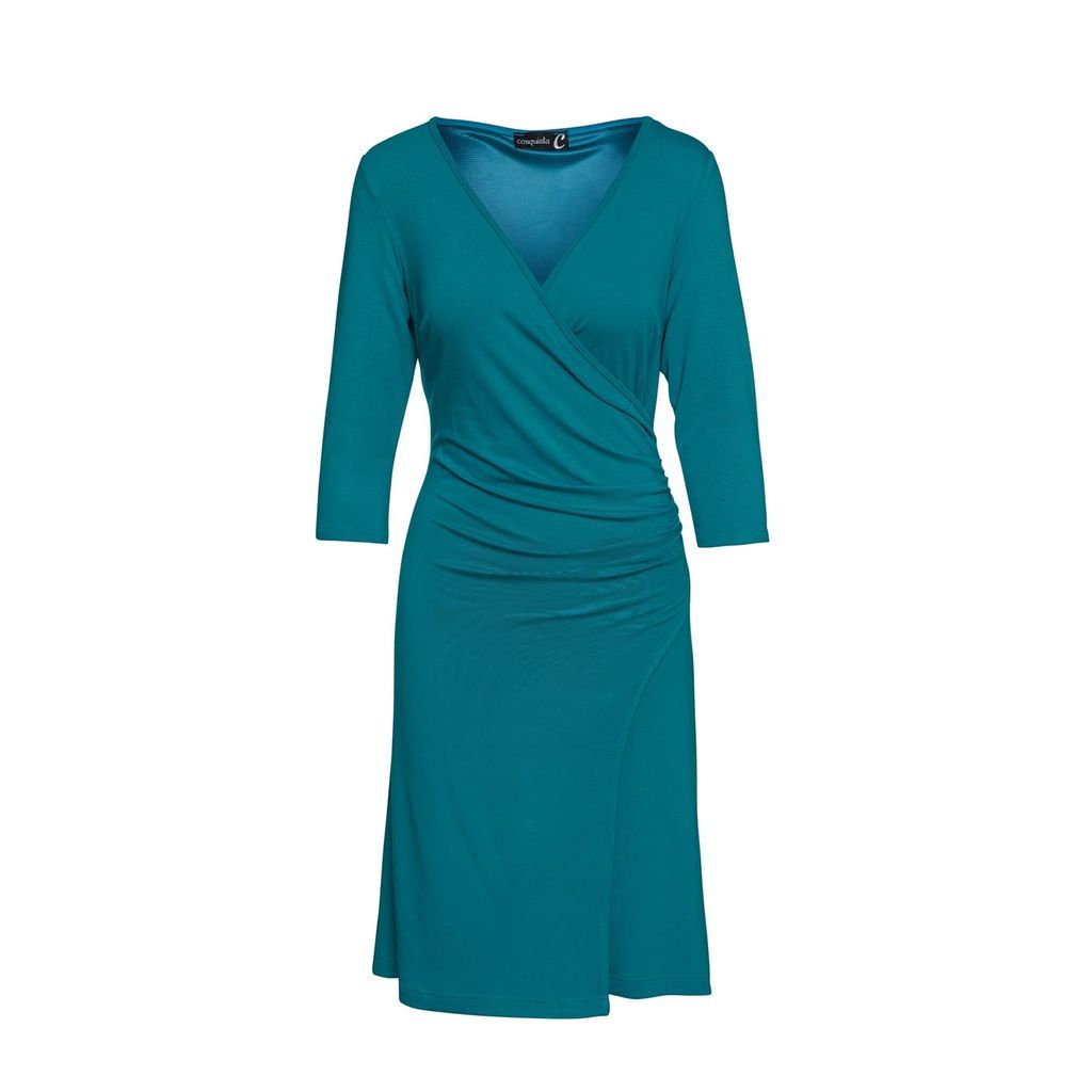Women's Blue Faux Wrap Dress In Sustainable Fabric Jersey In Petrol Extra Small Conquista
