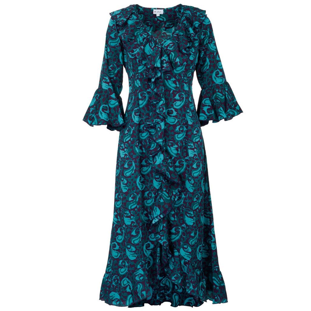 Women's Blue Felicity Midi Dress Teal & Purple Swirl Extra Small At Last...