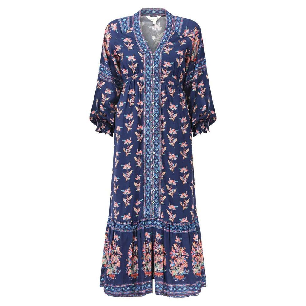 Women's Blue Fifi Navy Embroidered Dress Small EAST