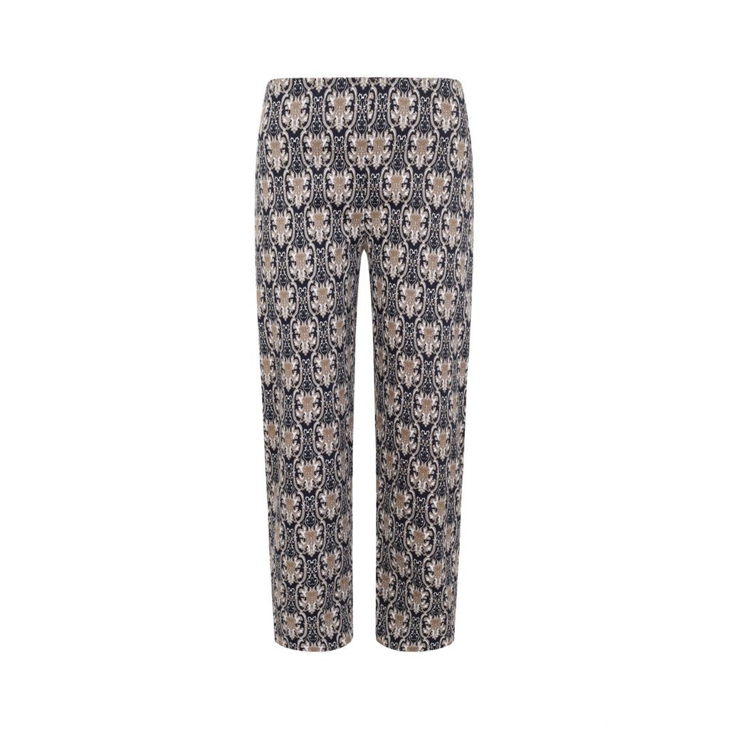 Women's Blue Finlay Straight Leg Baroque Print Cropped Trouser Small COCOOVE