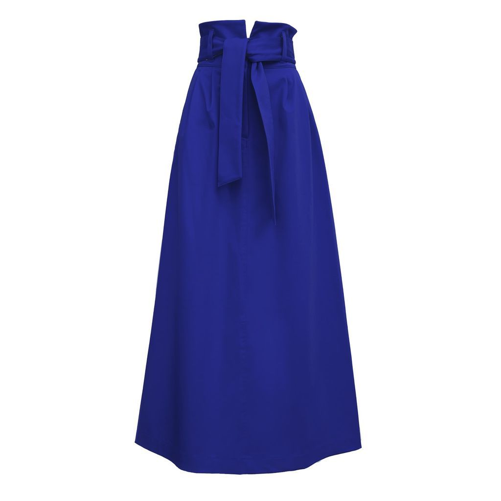 Women's Blue High Waist A-Line Long Skirt With Belt Extra Small Julia Allert