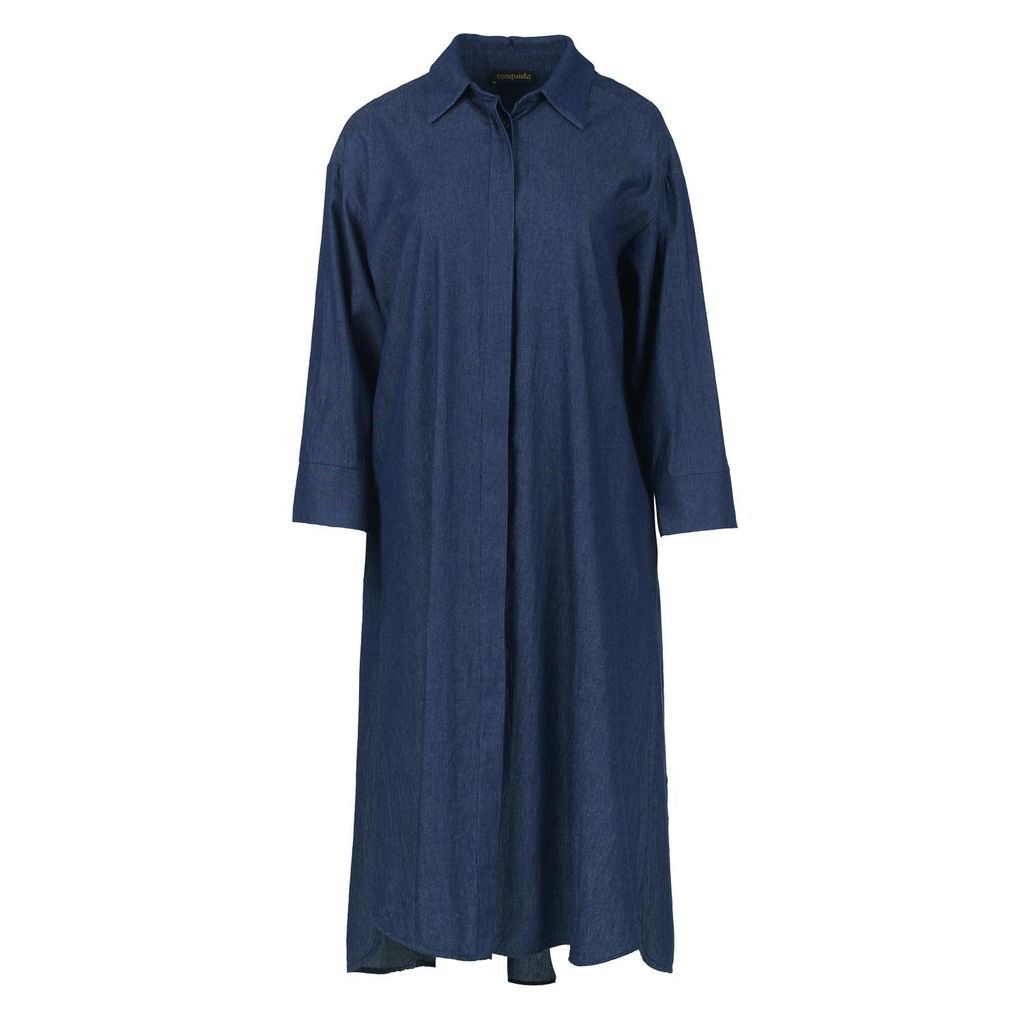 Women's Blue Indigo Midi Dress With Side Slits Small Conquista